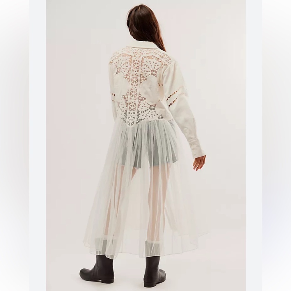 NEW Free People Bud Baby Maxi Floral Embroidered Tulle White Swan Top M - Picture 4 of 13